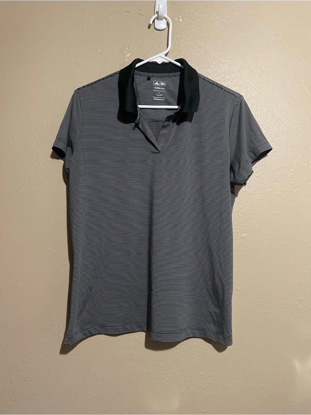 Adidas Climalite Black White Striped Short Sleeve Polo Shirt Women’s L